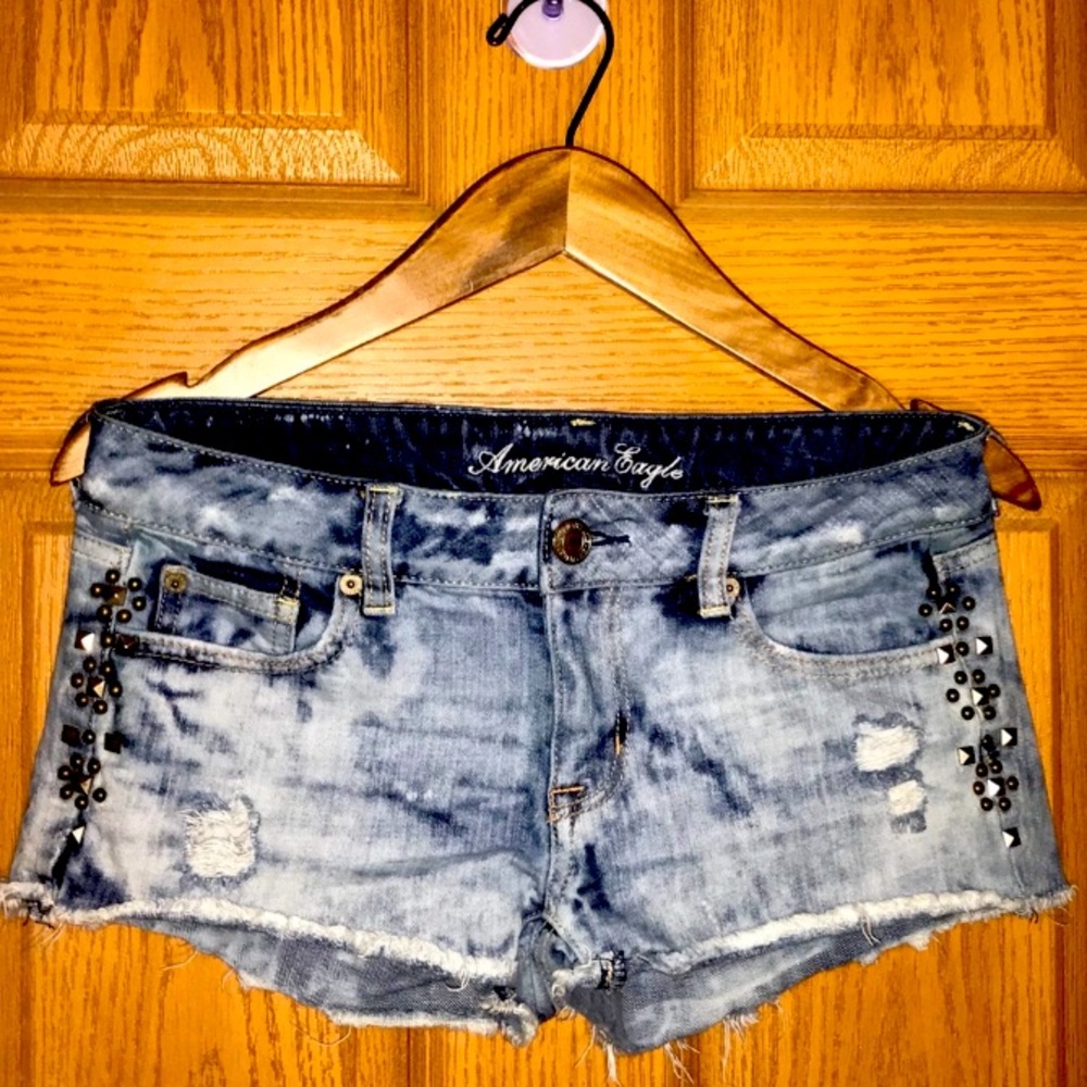 American Eagle Studded Distressed Acid Wash Shorts